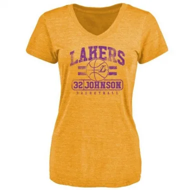 Gold Women's Magic Johnson Los Angeles Lakers Baseline T-Shirt